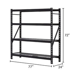 Muscle Rack 77"W x 24"D x 72"H 4-Tier Welded Steel Storage Rack, Black