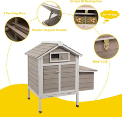 PETSCOSSET Chicken Coop, Chicken Hutch with Nesting Box, Pull Out Tray, Ramp, 32"L x 23.6"W x 36.6"H