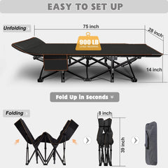 MOPHOTO Adults Folding Camping Cot, Oxford Folding Cot Portable Outdoor Military Sleeping Bed, Camping Cot with Mattress&Carry Bag, 75" x 28"x 14"