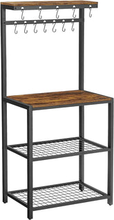 VASAGLE Kitchen Baker's Rack Microwave Oven Stand with Storage Shelves & 12 Hooks Industrial 15.7 x 23.6 x 59.6 Inches Rustic Brown and Black