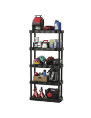 Hyper Tough Plastic 5-Tier Storage Shelf Unit 68.8"H x 30"W x 13.88"D, 350lb Total Capacity, Black