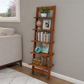 5 Tier Bookshelf Leaning Ladder Shelf Decorative Book Shelves for Bedroom - 11.5"D x 16.25"W x 50"H Cherry