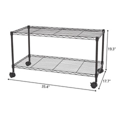 Zimtown 2-Tier Adjustable Rolling Cart, 35"W x 17.7"D x 19"H Garage Shelving Unit Storage Rack, Black