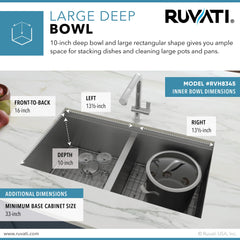 Ruvati RVH8345 Stainless Steel 33" x 10" x 19" Rectangular Undermount Sink