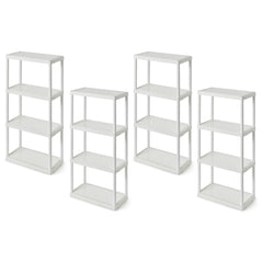 Gracious Living 4 Shelf Fixed Height Solid Light Duty Resin Storage Unit 24 x 12 x 48", White (4 Pack)