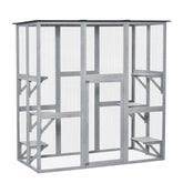 PawHut Wooden Catio Enclosure with Weather Protection, 6 Platforms, Outdoor, Large, 71" x 38.5" x 71"