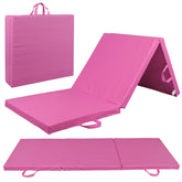 ZENY 6' x 2' x 2" PU Leather Home Tri-Fold Gym Exercise Aerobics Yoga Mat Anti-Slip W/Carrying Handles, Pink