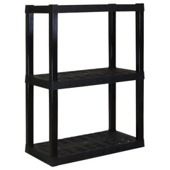 Hyper Tough 3-Tier Shelving Unit, W30 x D14 x H39" Multipurpose Garage Plastic Shelf Organizer, Black