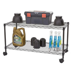 Zimtown 2-Tier Adjustable Rolling Cart, 35"W x 17.7"D x 19"H Garage Shelving Unit Storage Rack, Black