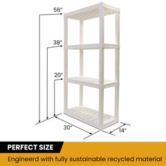 Hyper Tough Plastic Storage Shelves 4-Tier 56" H x 30" W x 14" D 2-Pack White 400 lbs Total Capacity