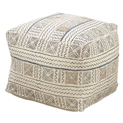 Saro Lifestyle PU663.W 20 x 20 x 14 in. Abstract Design Mudcloth Pouf, White