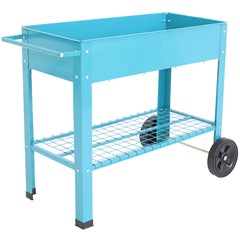 Sunnydaze 43.5" x 20.75" x 31.75" Blue Galvanized Steel Raised Garden Bed Cart with Wheels
