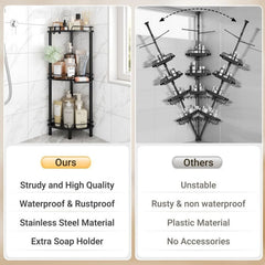 Corner Shower Caddy - 9.6"D x 9.6"W x 30.9"H Black-3 Tier