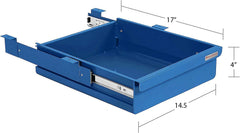 Steel Drawer 4" High with Full Ball Bearing Suspension - 2"High x 14.5" Wide x 17" Length - Blue