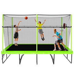 Voqoomkl Rectangle Trampoline with Basketball Hoop for Kids and Adults, Green, 204.00" x 120.00" x 141.00"