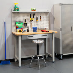 Seville Classics UltraHD Heavy Duty Commercial Lighted Workcenter Workbench w/ Pegboard, Granite, 48" W x 24" D x 65.5" H