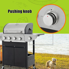 Witaxima 4-Burner Propane Gas Grill with Side Burner, 46,500 BTU Stainless Steel Outdoor BBQ Grill, Black and Silver, 47.2" x 17.9" x 45.28"