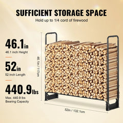 BENTISM 4.3ft Outdoor Firewood Rack with Cover Firewood Holder 52" x 14.2" x 46.1"
