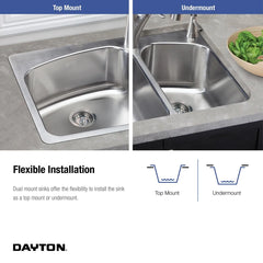Elkay Dayton Stainless Steel 33" x 22" x 8", 60/40 Double Bowl Dual Mount Sink