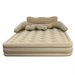 Buric double bed Large Size Air Mattress with Headboard - Dual Pump, Inflatable Camping Airbed Electric(Brown75.5" x 59.8" x 15.7")