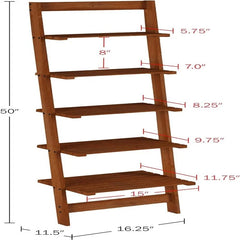 5 Tier Bookshelf Leaning Ladder Shelf Decorative Book Shelves for Bedroom - 11.5"D x 16.25"W x 50"H Cherry