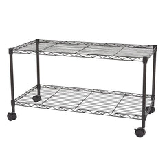 Zimtown 2-Tier Adjustable Rolling Cart, 35"W x 17.7"D x 19"H Garage Shelving Unit Storage Rack, Black