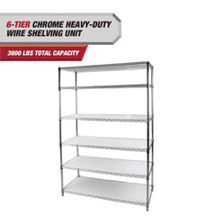 Hyper Tough 6-Tier Wire Storage Shelves with Liners, 48" W x 18" D x 72" H, 3600 lb Load Capacity, Chrome