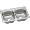 Elkay Dayton Stainless Steel 33" x 22" x 8-1/16", Equal Double Bowl Drop-in Sink