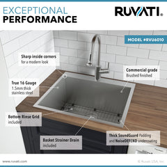 Ruvati RVU6010 25 x 22 x 12 in. Topmount Laundry Utility Sink Deep 16 Gauge Stainless Steel