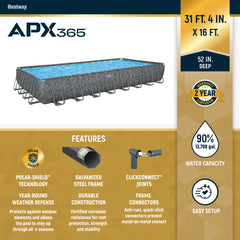 Bestway APX 365 31'4" x 16' x 52" Rectangular Above Ground Swimming Pool