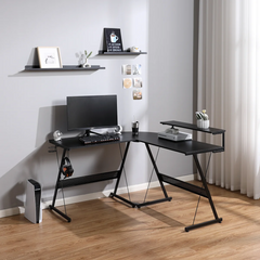 X Rocker L-Shaped Gaming Desk with Storage Shelves - Black