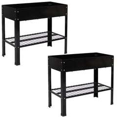 Sunnydaze 35.75" x 16" x 31.75" Black Galvanized Steel Raised Garden Bed, Set of 2
