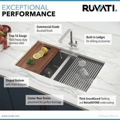 Ruvati RVH8345 Stainless Steel 33" x 10" x 19" Rectangular Undermount Sink