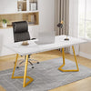 Finmind Modern Home Office Desk, Adult Study Writing Table with Metal Legs, White & Gold, 55.11" L x 31.49" D x 29.52" H