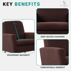 Naomi Home Frida Mid-Century Modern Accent Chair, Espresso Teddy Fleece Upholstered Armchair with Oak Legs, 28.74"D x 30.31"W x 35.04"H
