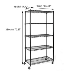 UBesGoo 35''L x 18''W x 71''H 5-Tier Storage Rack, Heavy Duty Wire Shelving Unit with Lockable Wheels, Black