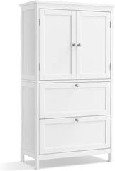 Floor Storage Cabinet, Storage Unit, Freestanding Cabinet with 2 Drawers and 2 Doors, Adjustable Shelf, 11.8 x 23.6 x 43.3 Inches, White