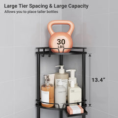 Corner Shower Caddy - 9.6"D x 9.6"W x 30.9"H Black-3 Tier