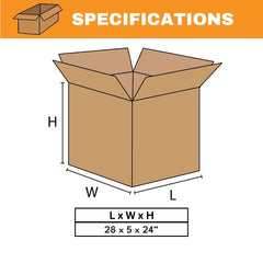 28 x 5 x 24" Side Loading Boxes, Kraft Shipping/Moving Box 10/Bundle